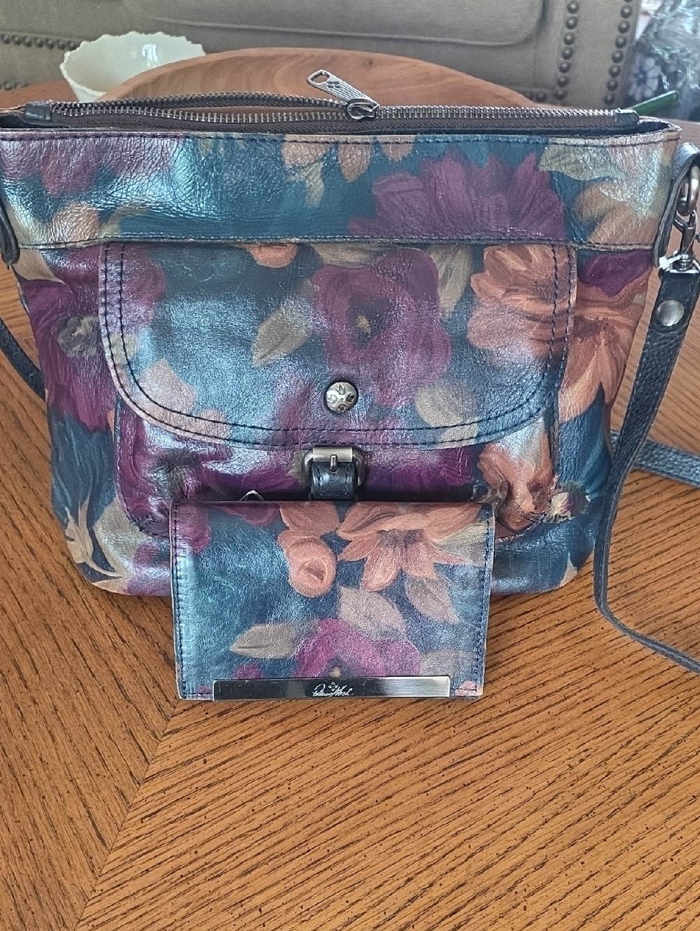 Partica Nash Leather Floral Purse With Matching Wallet